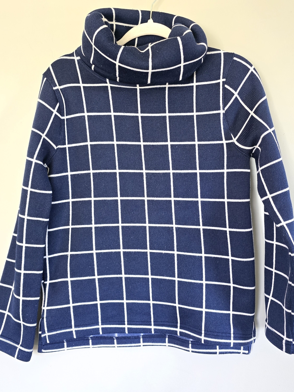 J. Crew Navy Blue & White Windowpane Turtleneck Sweater